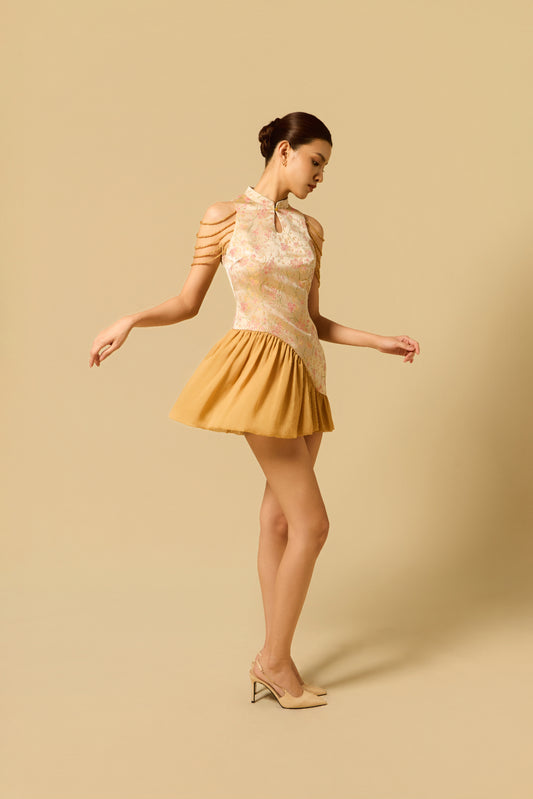 Puffy Hem Mini Dress in GOLD