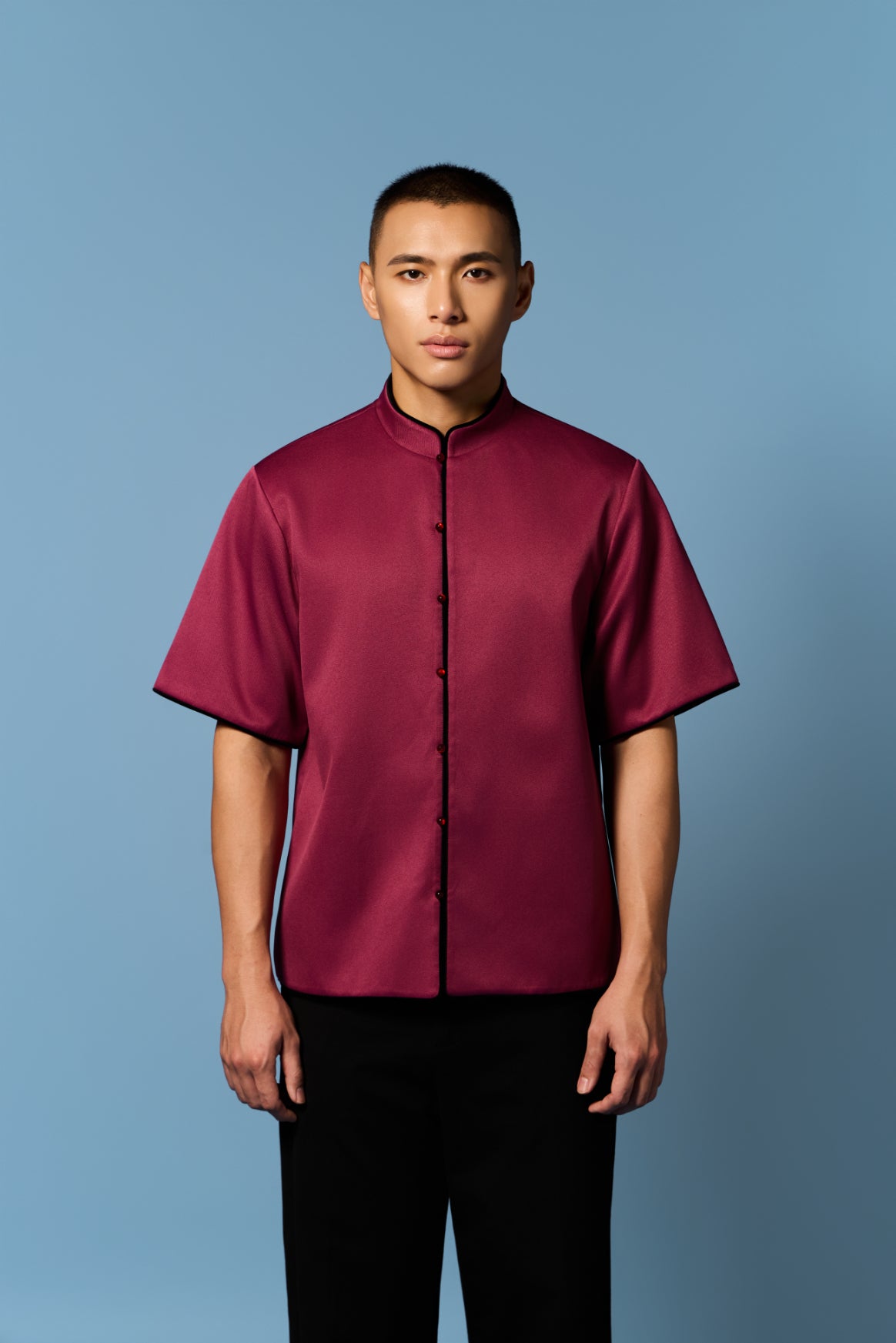 Piped Men’s Top in BERRY
