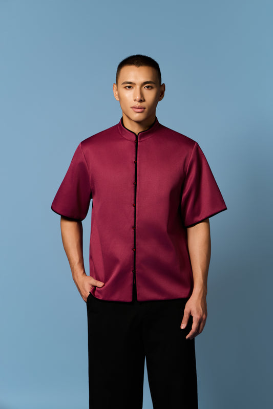 Piped Men’s Top in BERRY