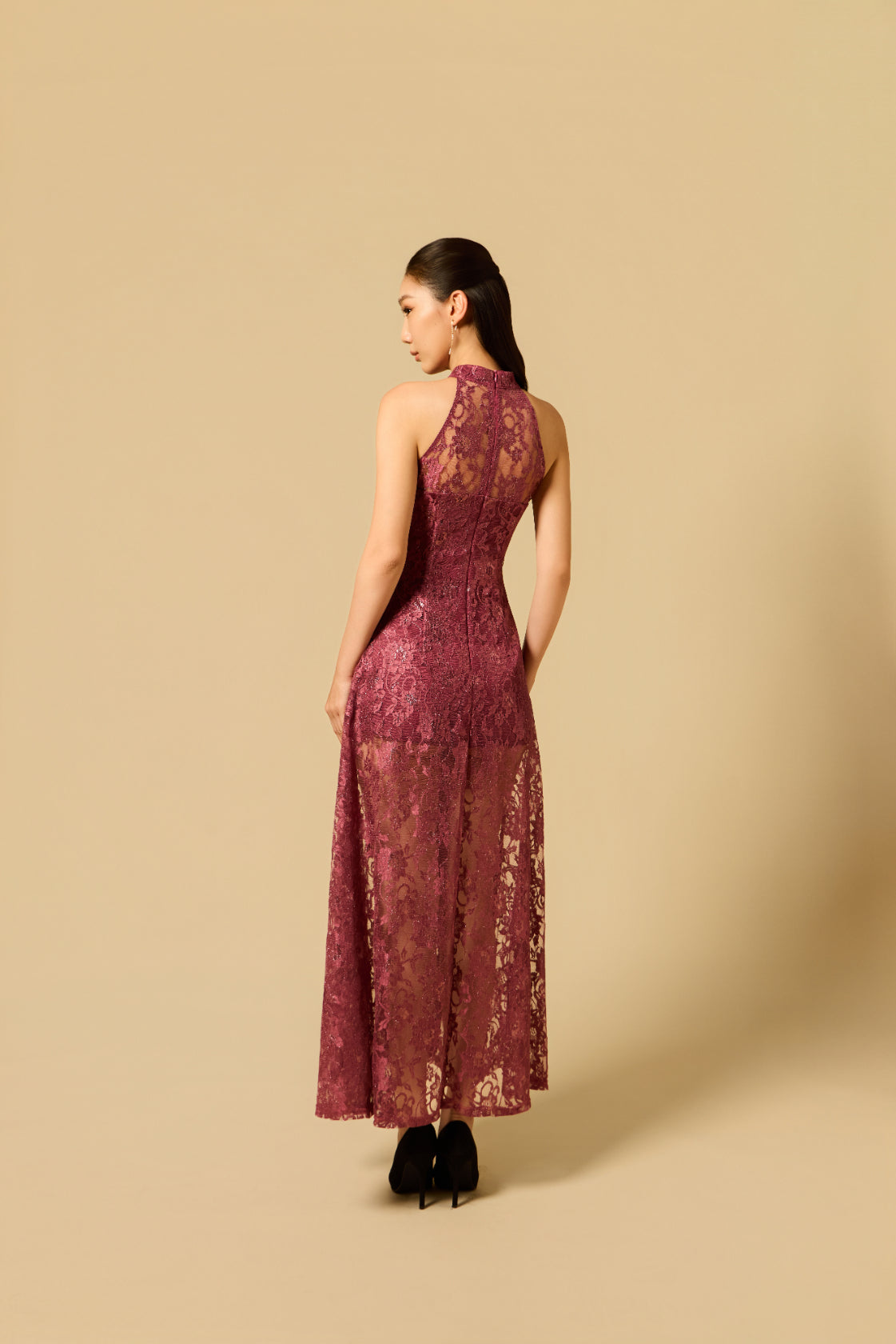 Lacey Halter Dress in BERRY