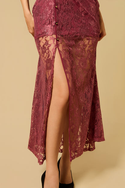 Lacey Halter Dress in BERRY