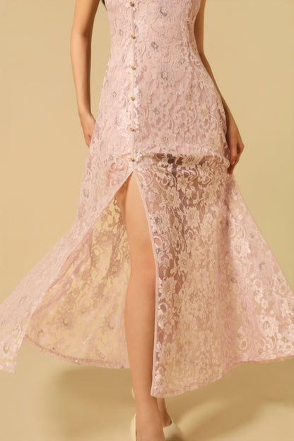 Lacey Halter Dress in PINK