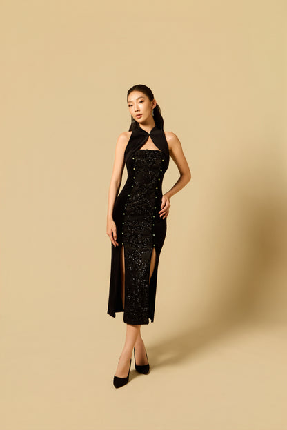 Velvet Vase Dress in BLACK