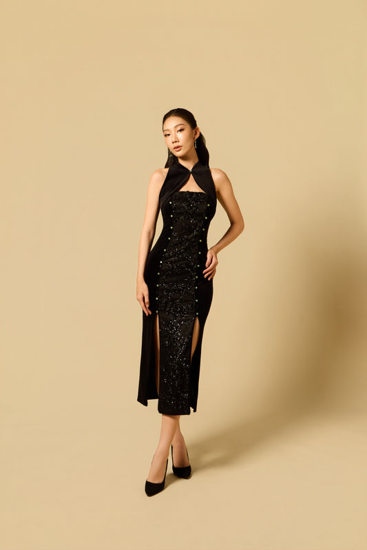 Velvet Vase Dress in BLACK