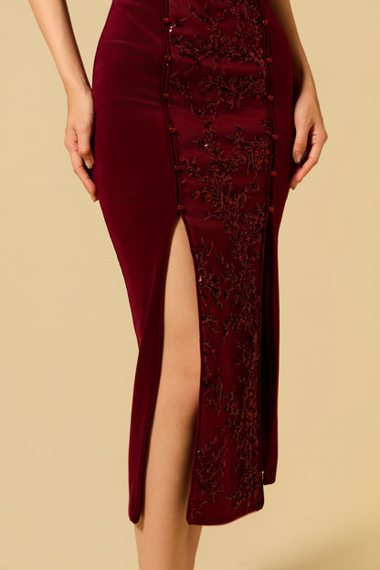Velvet Vase Dress in MAROON