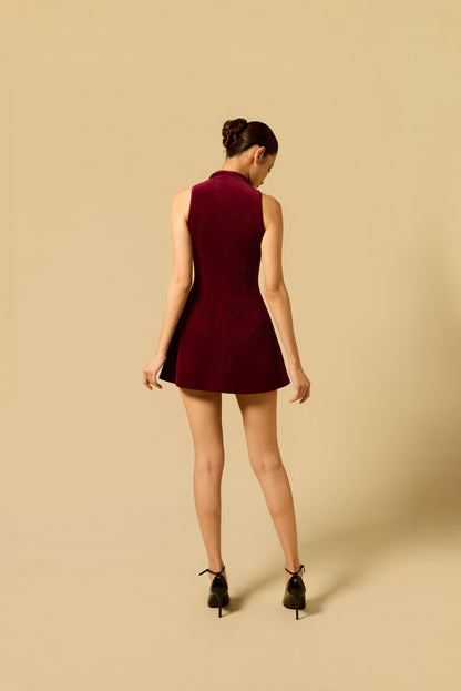 Velvet Mini Dress in MAROON