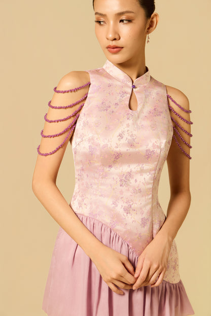 Puffy Hem Mini Dress in LILAC