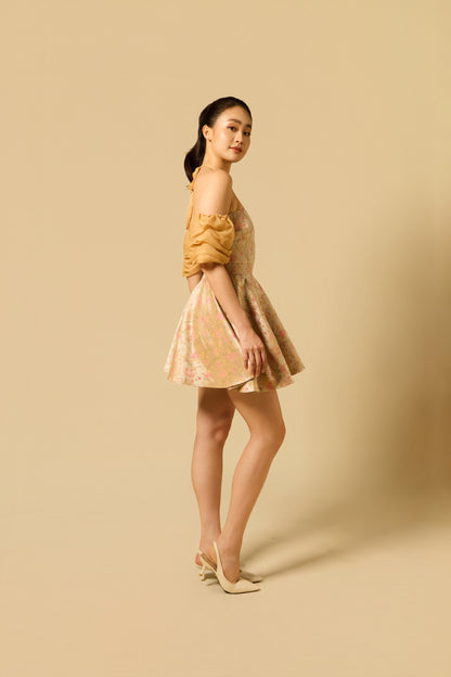 Tube Top Flare Dress in GOLD