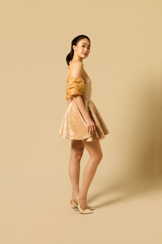 Tube Top Flare Dress in GOLD