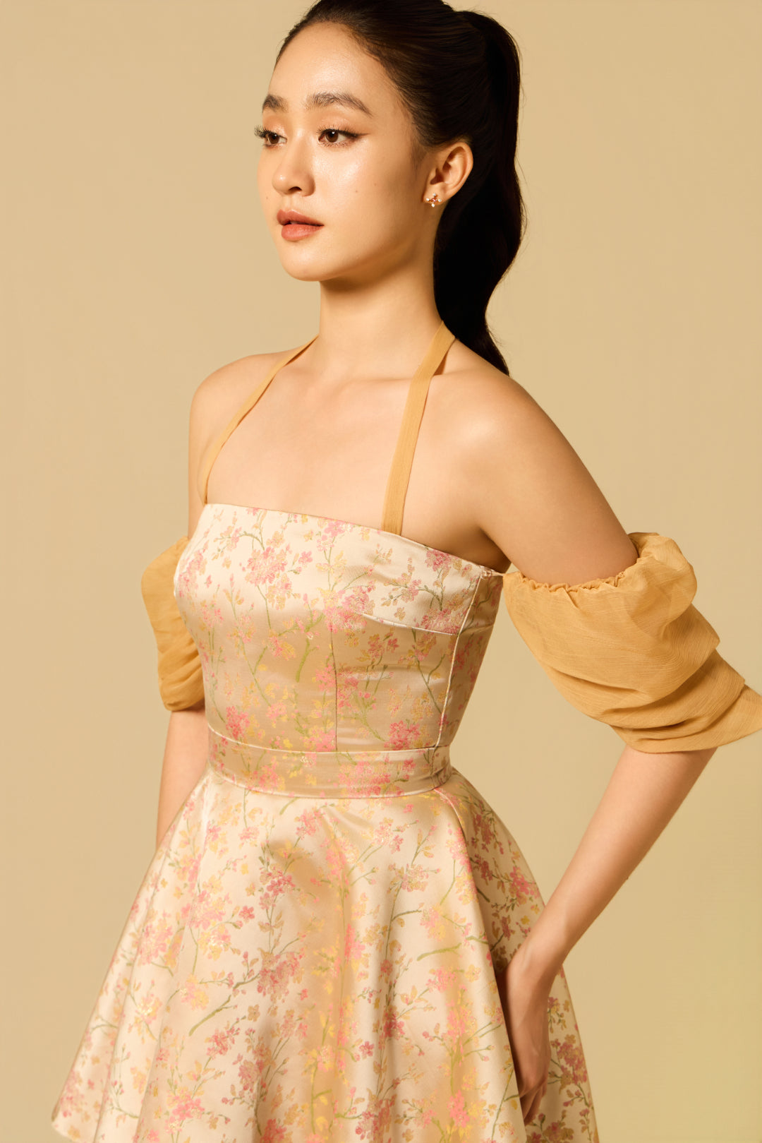 Tube Top Flare Dress in GOLD