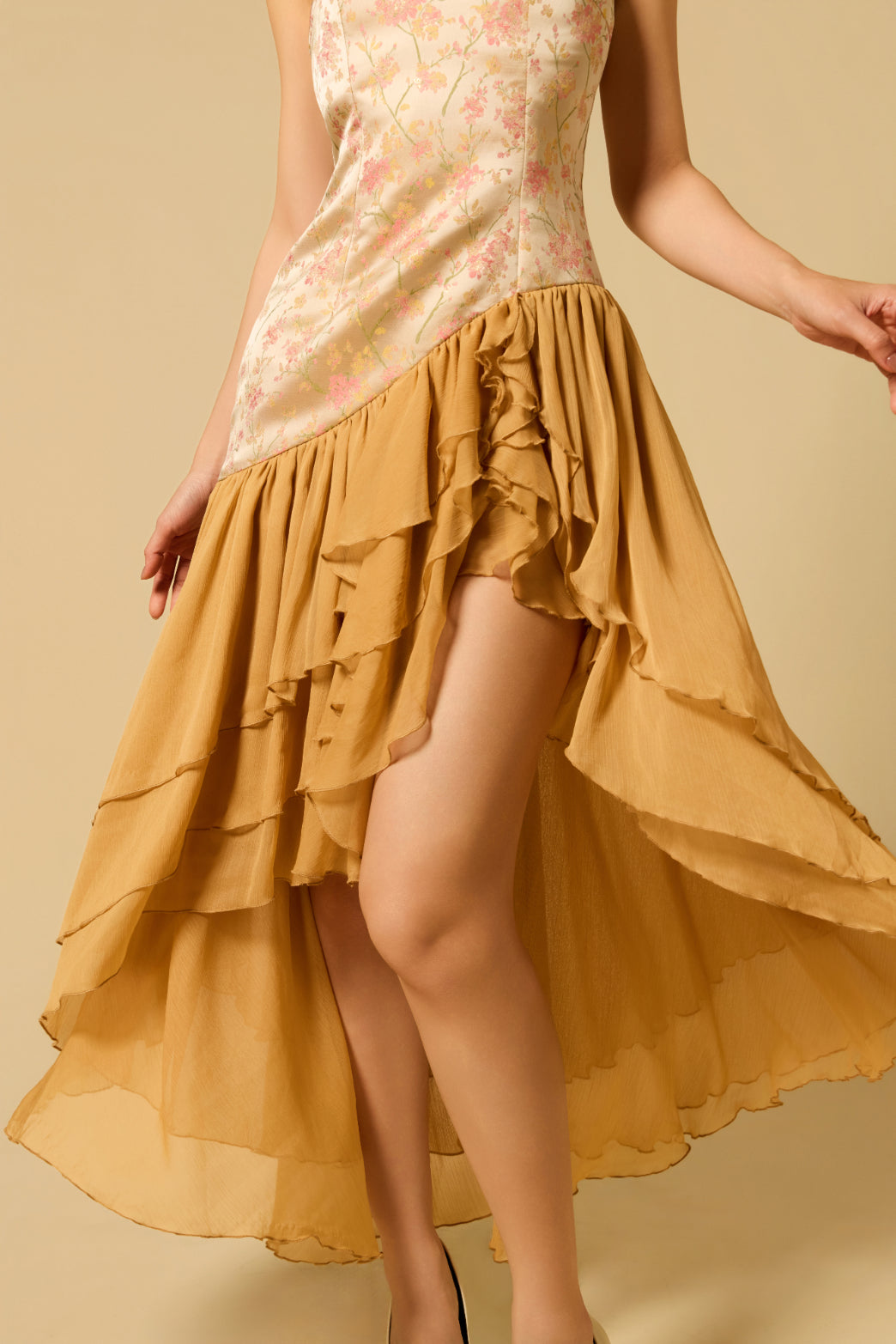 Ruffle Maxi Dress in GOLD