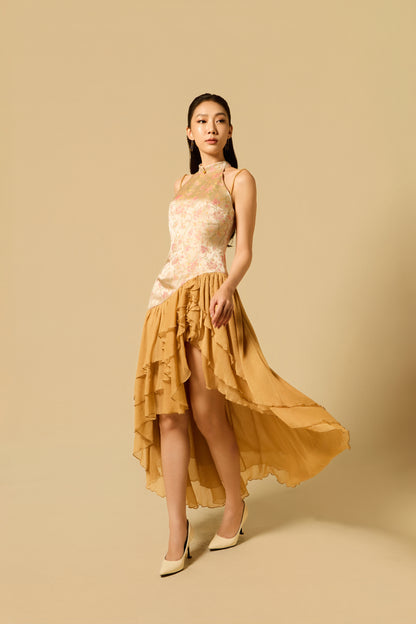 Ruffle Maxi Dress in GOLD