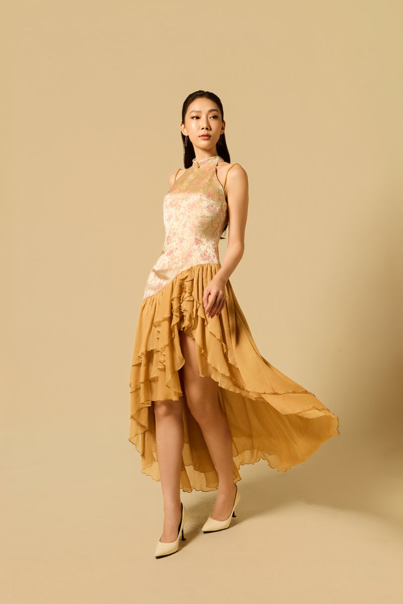 Ruffle Maxi Dress in GOLD