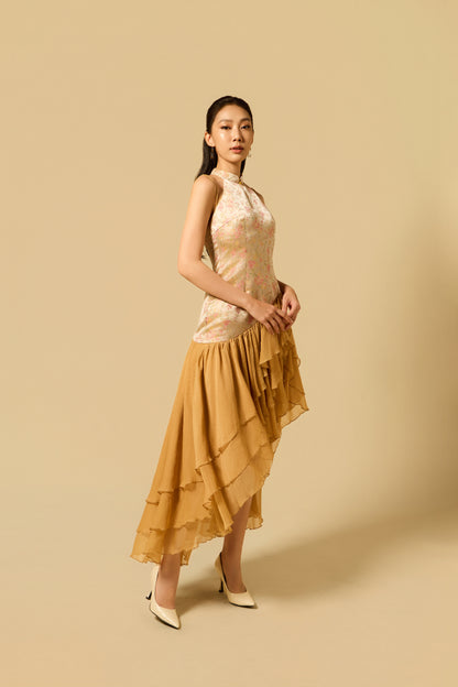 Ruffle Maxi Dress in GOLD