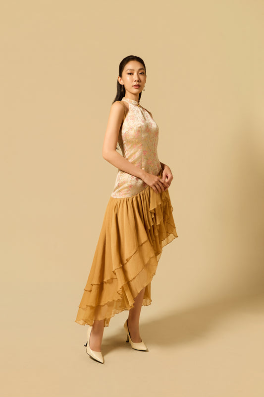 Ruffle Maxi Dress in GOLD