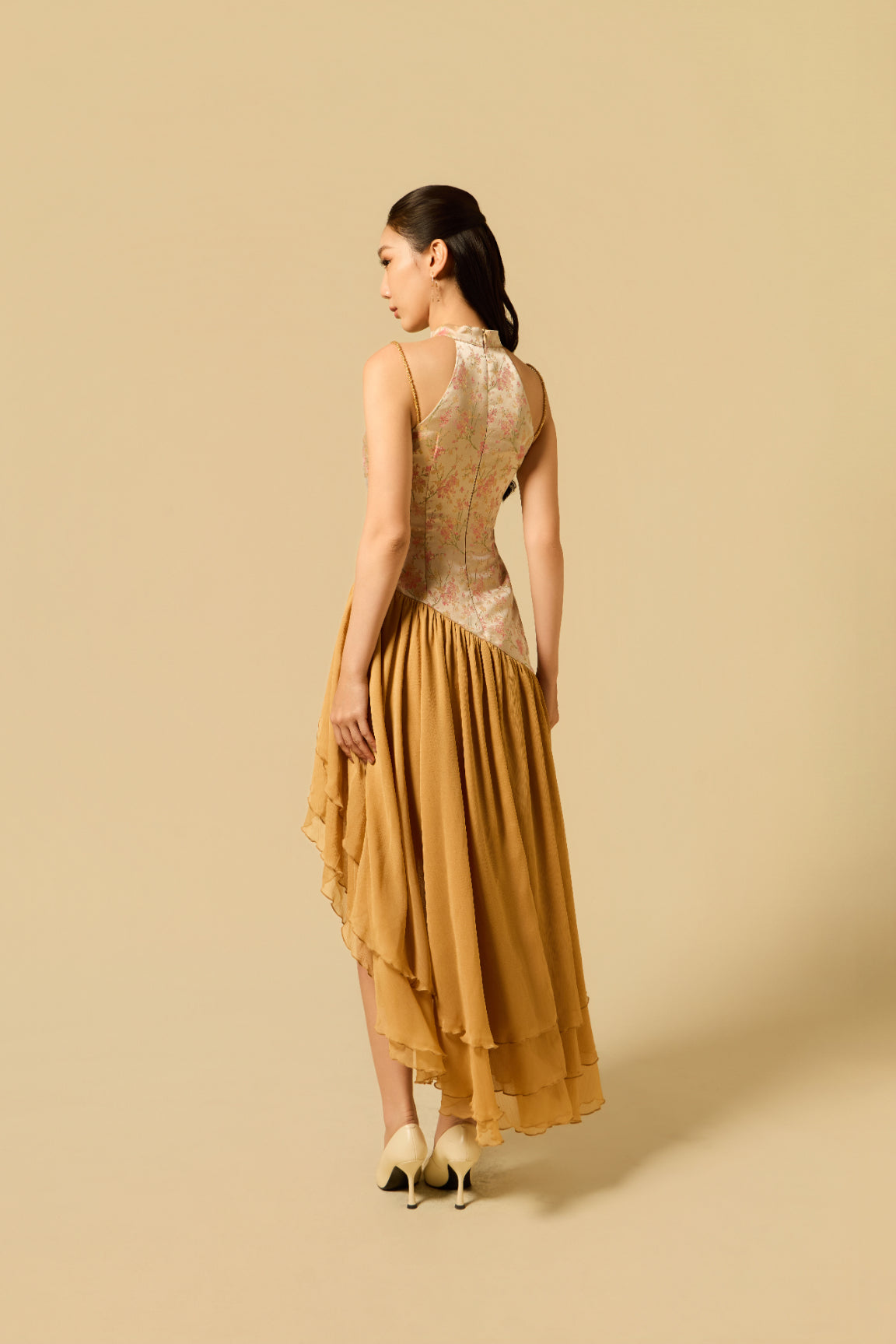 Ruffle Maxi Dress in GOLD WITH TJ Ruffle Maxi Dress in GOLD WITH TJ