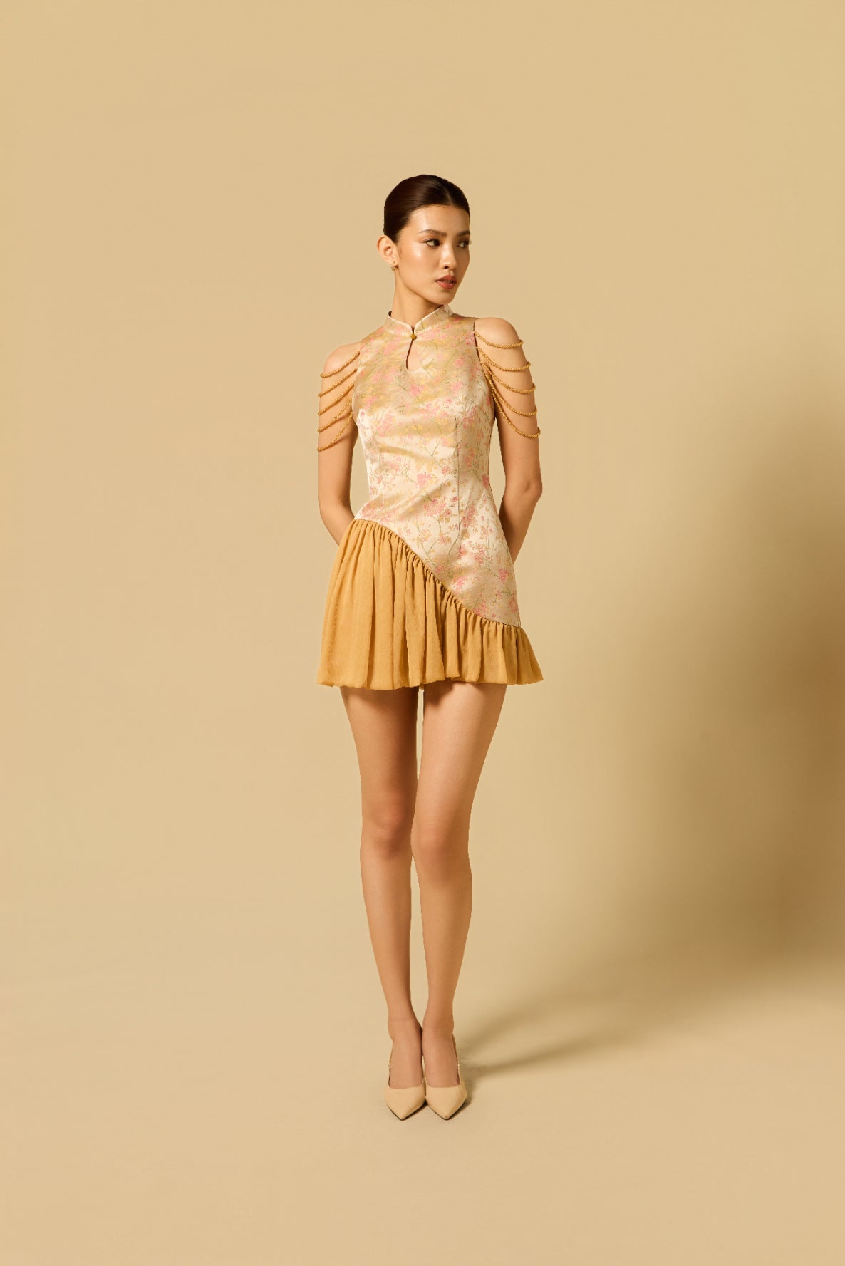 Puffy Hem Mini Dress in GOLD
