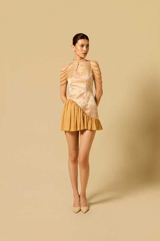 Puffy Hem Mini Dress in GOLD
