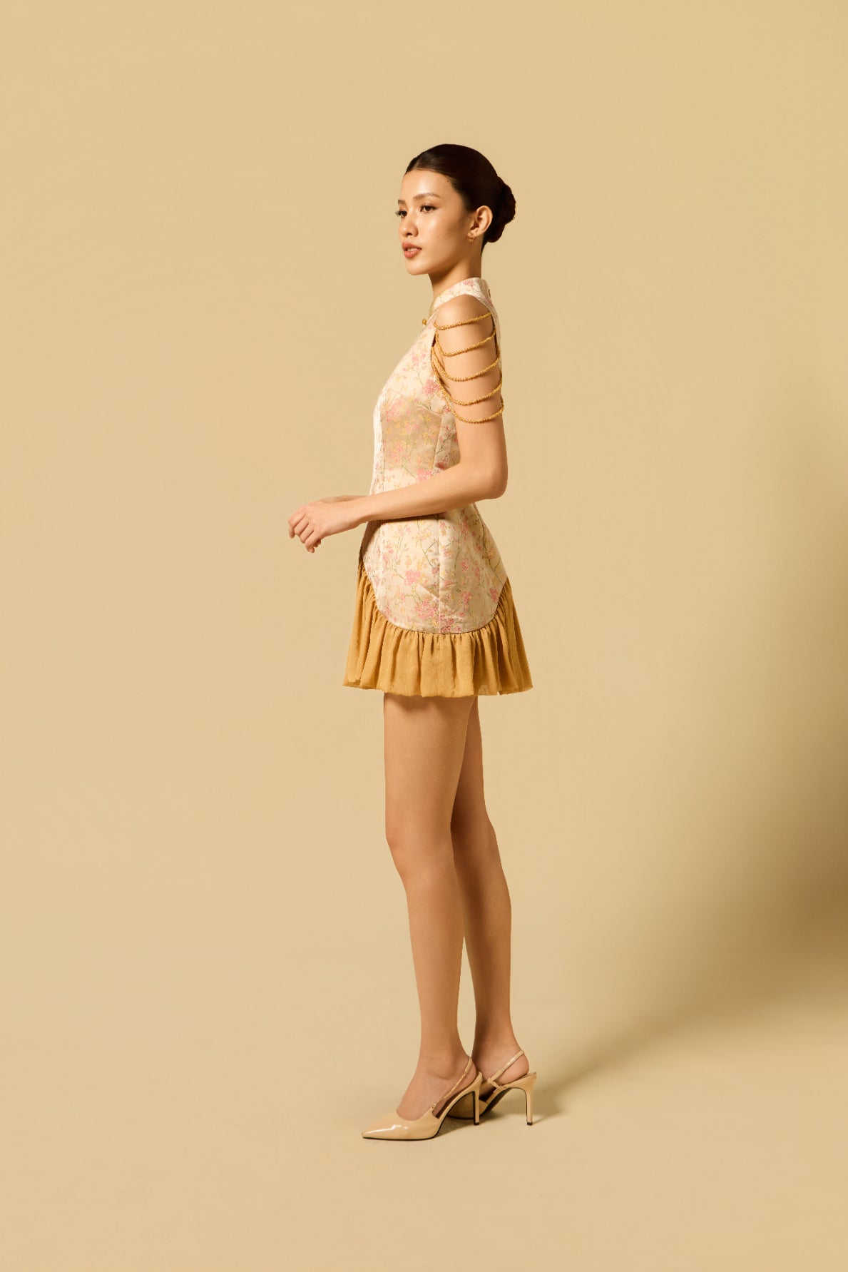 Puffy Hem Mini Dress in GOLD