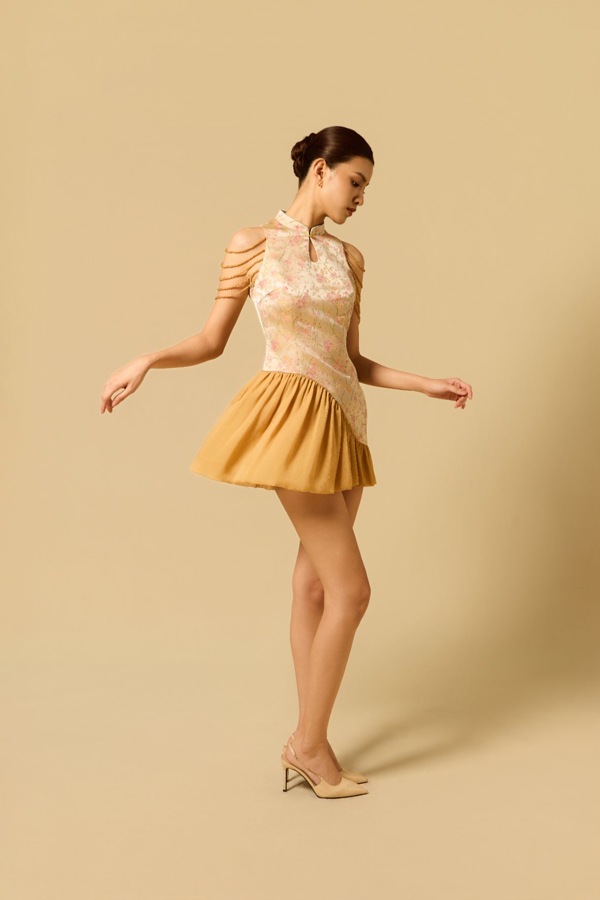 Puffy Hem Mini Dress in GOLD