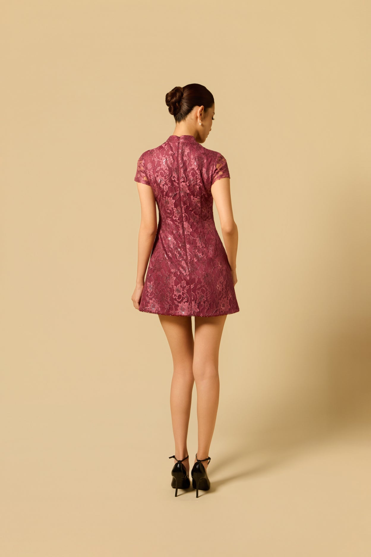 Lacey Scallop Dress in BERRY